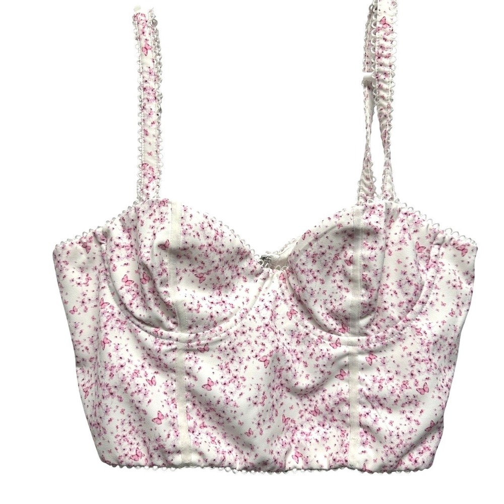 White Fox Pink Floral Bustier Crop Top XL – Y2K‎ Coquette Fairygrunge